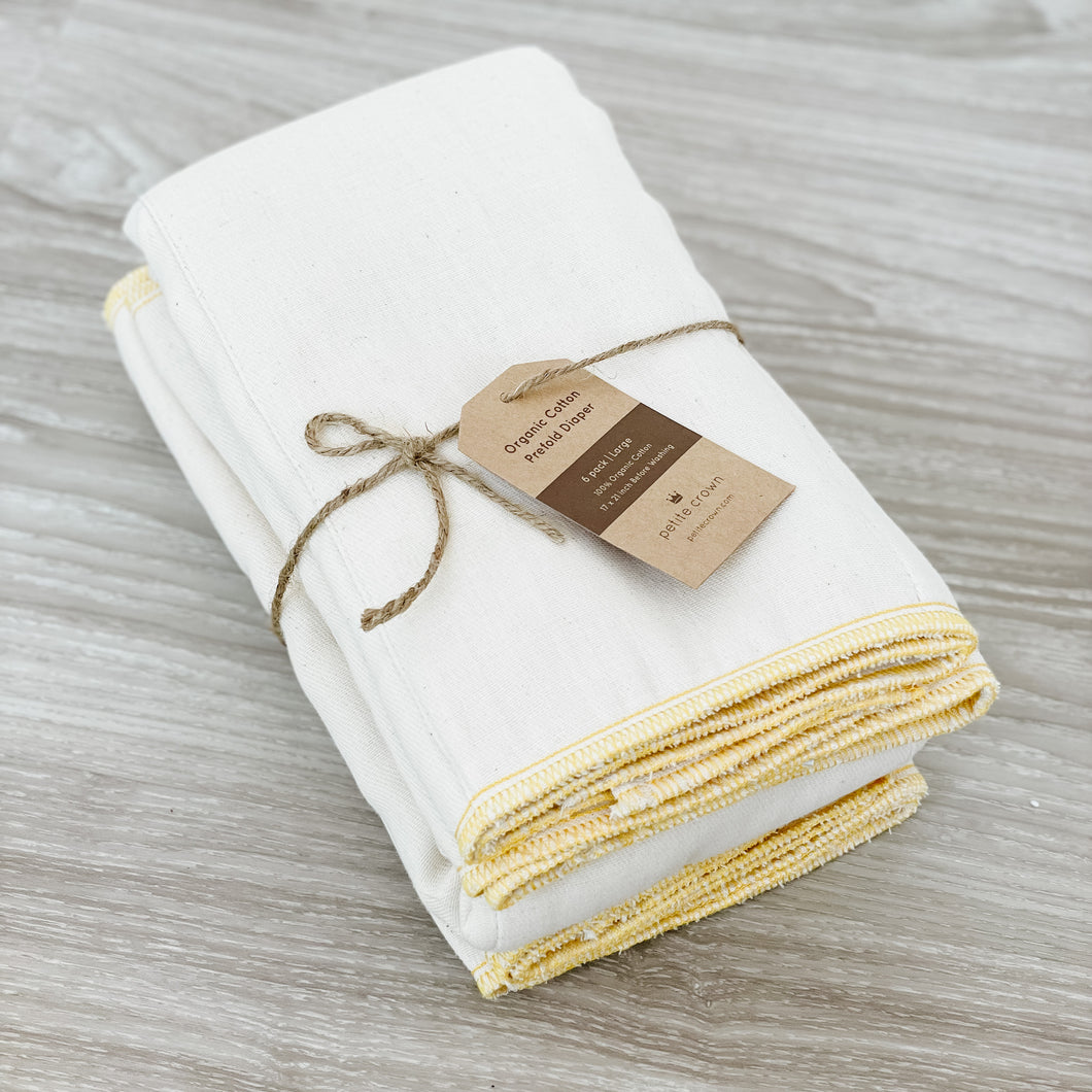 Prefold Diapers, Unbleached Organic Cotton - 6 Pack - Petite Crown 